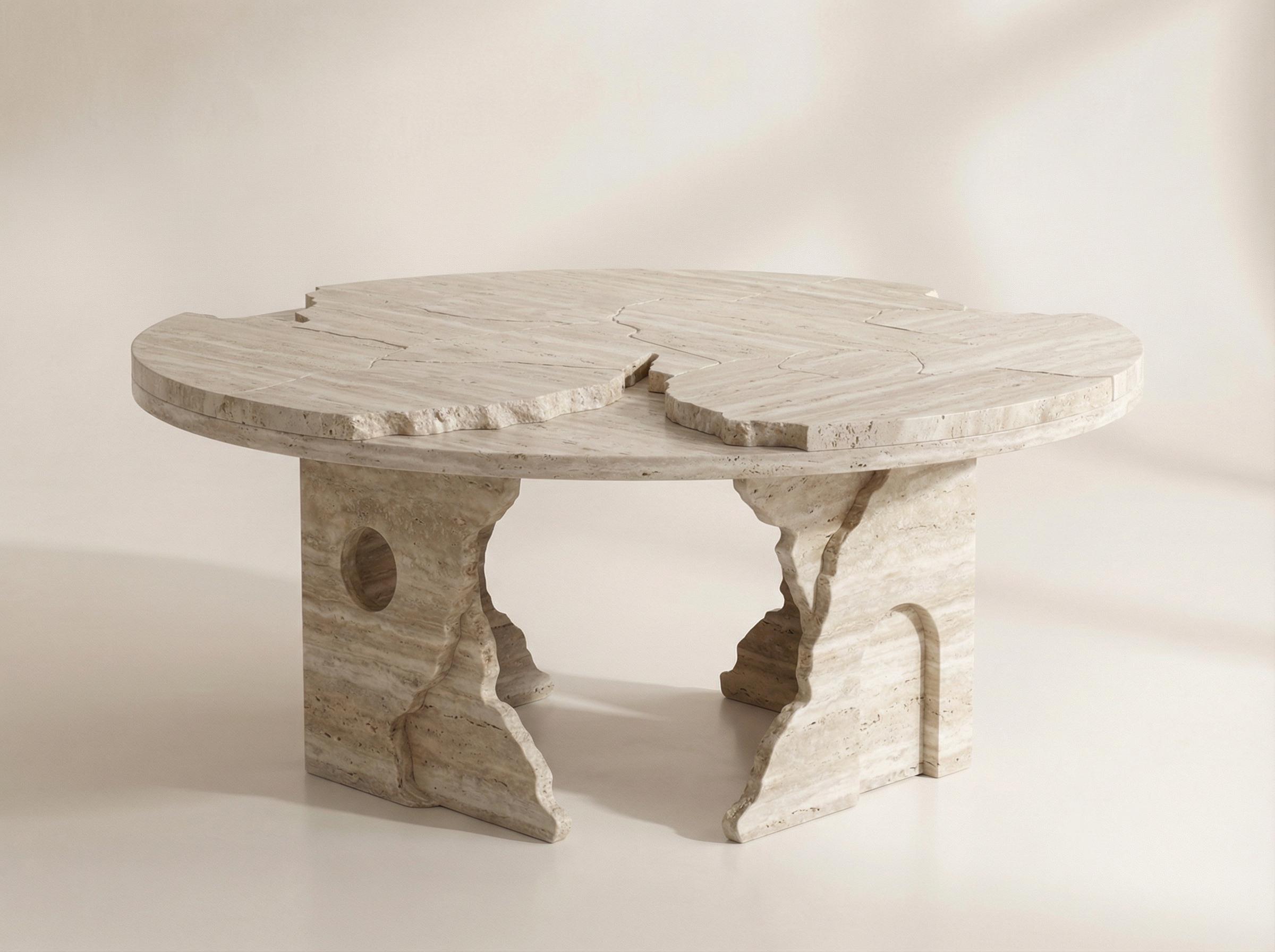 Empire coffee table in Travertine — warm beige linear texture